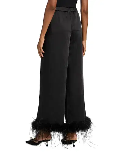 Toccin Women's Auggie Feather-Cuff Textured Satin Pants - Jet | Thumbnail 5 Toccin Women's Auggie Feather-Cuff Textured Satin Pants - Jet | Thumbnail 5