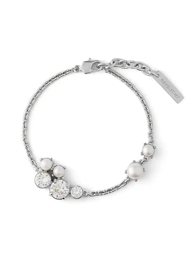 Women's Crystal Pearl Bracelet Necklace in Metal, Crystals and Pearls - White Silvery