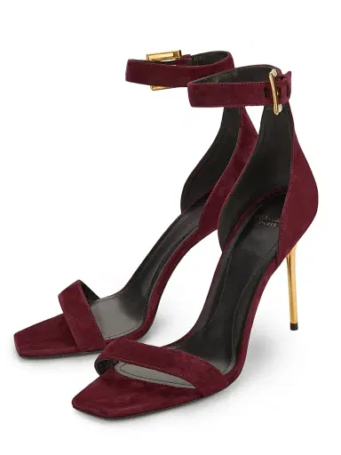 Balmain Women's Uma 95MM Stiletto Suede Sandals - Bordeaux | Thumbnail 2 Balmain Women's Uma 95MM Stiletto Suede Sandals - Bordeaux | Thumbnail 2