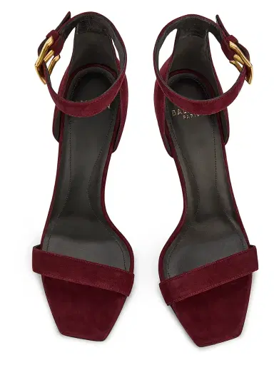Balmain Women's Uma 95MM Stiletto Suede Sandals - Bordeaux | Thumbnail 4 Balmain Women's Uma 95MM Stiletto Suede Sandals - Bordeaux | Thumbnail 4