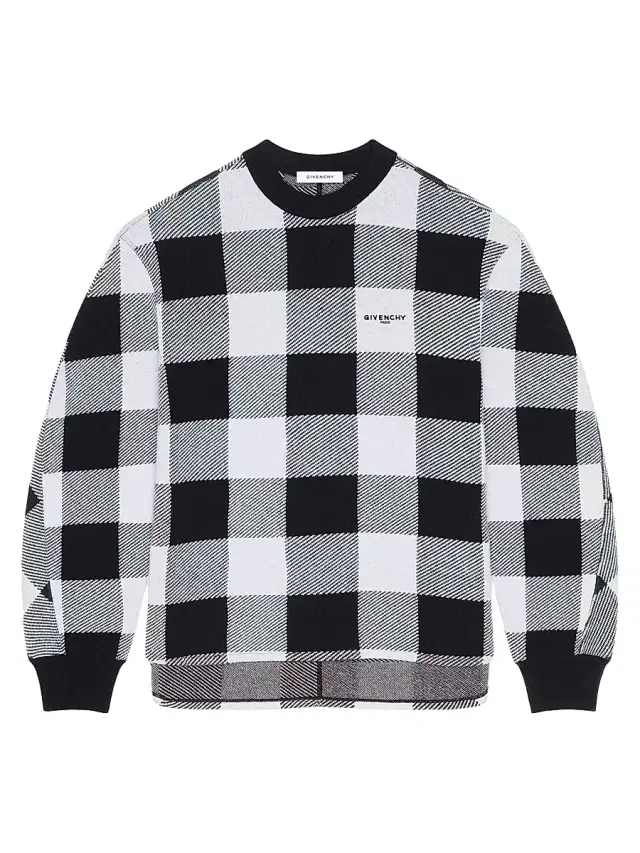Men's Checked Sweater in Wool - Black White