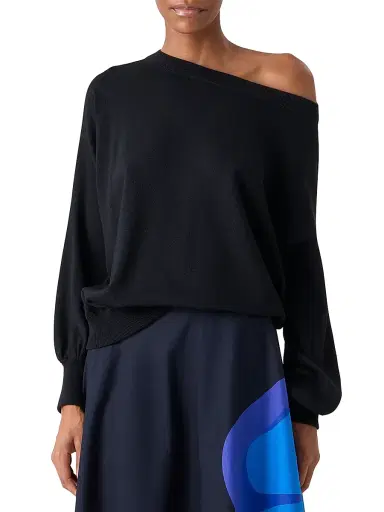 Akris punto Women's Wool Off-The-Shoulder Sweater - Black - Size 14 | Thumbnail 3