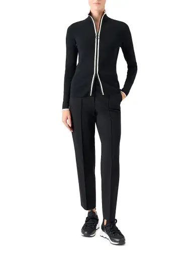 Akris punto Women's Stripe Stretch Wool Zip Cardigan - Black Cream - Size 14 | Thumbnail 2 Akris punto Women's Stripe Stretch Wool Zip Cardigan - Black Cream - Size 14 | Thumbnail 2