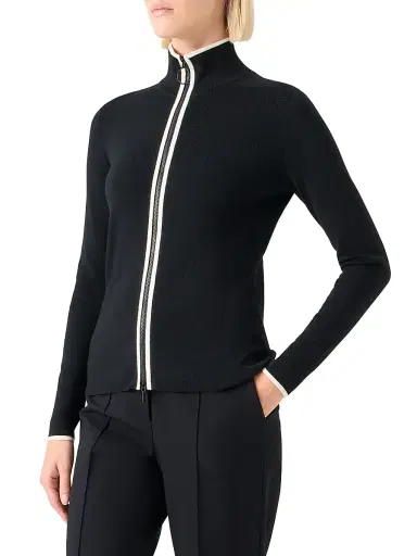 Akris punto Women's Stripe Stretch Wool Zip Cardigan - Black Cream - Size 14 | Thumbnail 4 Akris punto Women's Stripe Stretch Wool Zip Cardigan - Black Cream - Size 14 | Thumbnail 4
