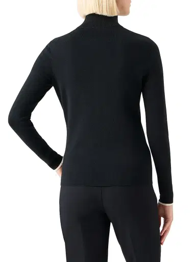 Akris punto Women's Stripe Stretch Wool Zip Cardigan - Black Cream - Size 14 | Thumbnail 5 Akris punto Women's Stripe Stretch Wool Zip Cardigan - Black Cream - Size 14 | Thumbnail 5