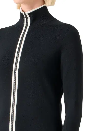 Akris punto Women's Stripe Stretch Wool Zip Cardigan - Black Cream - Size 14 | Thumbnail 6 Akris punto Women's Stripe Stretch Wool Zip Cardigan - Black Cream - Size 14 | Thumbnail 6
