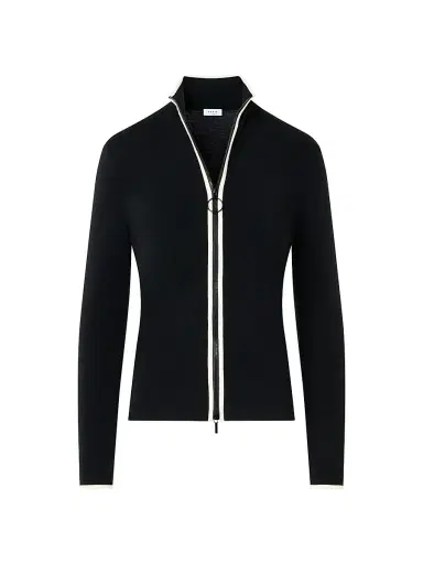Akris punto Women's Stripe Stretch Wool Zip Cardigan - Black Cream - Size 14 | Thumbnail 1 Akris punto Women's Stripe Stretch Wool Zip Cardigan - Black Cream - Size 14 | Thumbnail 1