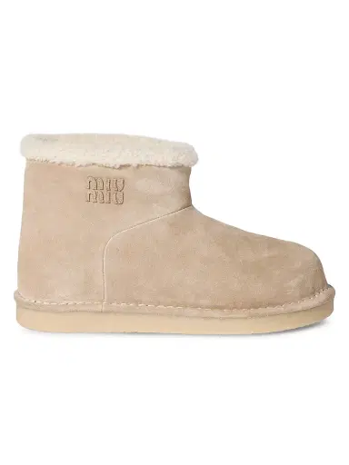 Miu Miu Women's Suede and Shearling Booties - Beige Khaki - Size 11 | Thumbnail 1 Miu Miu Women's Suede and Shearling Booties - Beige Khaki - Size 11 | Thumbnail 1