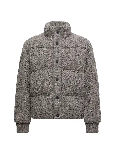 Moncler Grenoble Men's Ellesmere Puffer Jacket in Wool Tweed - Gray | Thumbnail 1 Moncler Grenoble Men's Ellesmere Puffer Jacket in Wool Tweed - Gray | Thumbnail 1