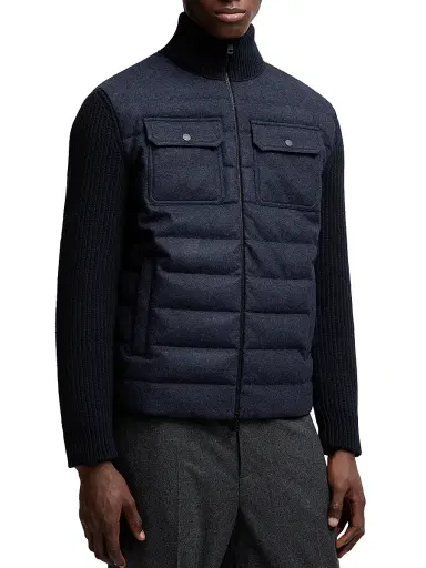 Moncler Men's Down-Filled Cardigan in Wool - Navy Blue | Thumbnail 2