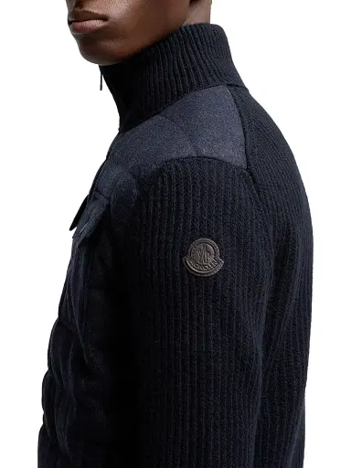 Moncler Men's Down-Filled Cardigan in Wool - Navy Blue | Thumbnail 4