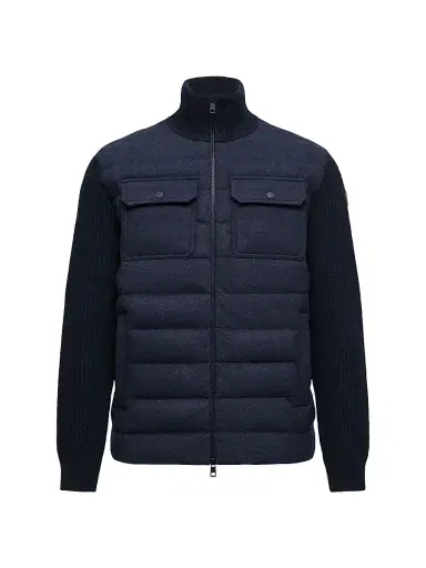 Moncler Men's Down-Filled Cardigan in Wool - Navy Blue | Thumbnail 1