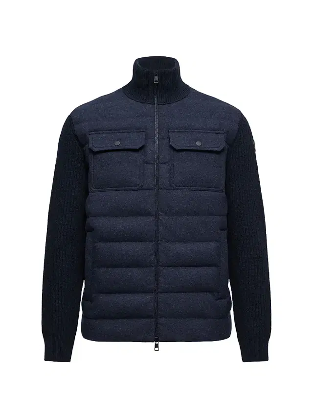 Men's Down-Filled Cardigan in Wool - Navy Blue