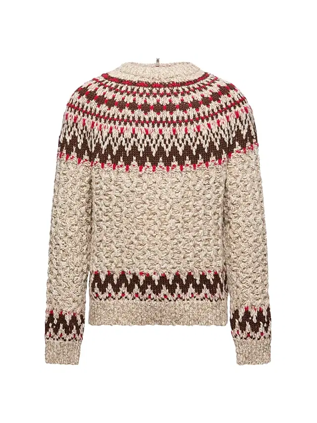 Men's Sweater in Jacquard Wool - Camel Beige Red