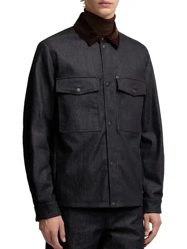 Moncler Men's Shacket in Denim with Corduroy Trim - Dark Blue | Thumbnail 2 Moncler Men's Shacket in Denim with Corduroy Trim - Dark Blue | Thumbnail 2