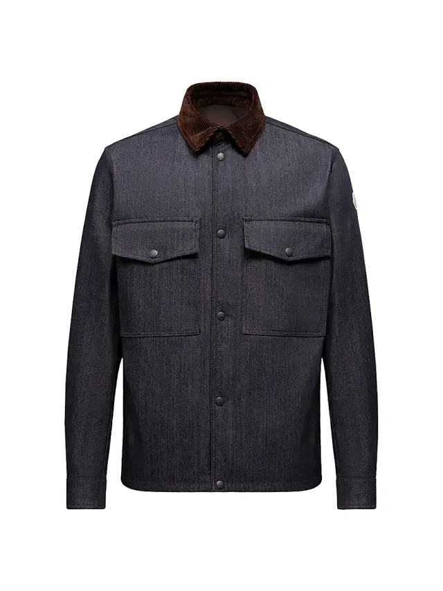 Men's Shacket in Denim with Corduroy Trim - Dark Blue
