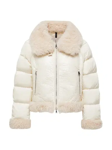 Moncler Women's Rubrouk Puffer Jacket with Teddy Trim - White | Thumbnail 1 Moncler Women's Rubrouk Puffer Jacket with Teddy Trim - White | Thumbnail 1