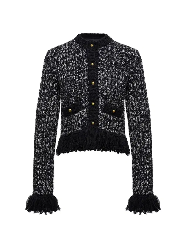 Women's Down-Filled Cardigan in Wool Blend - Black