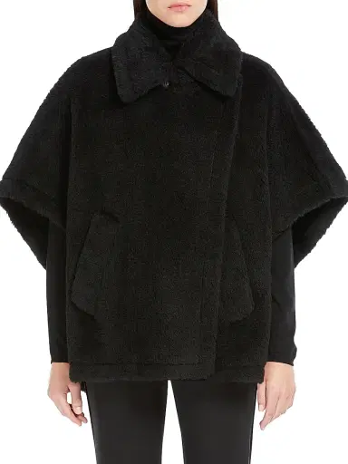 Max Mara Women's Cape in Alpaca and Wool Teddy Fabric - Black | Thumbnail 2 Max Mara Women's Cape in Alpaca and Wool Teddy Fabric - Black | Thumbnail 2