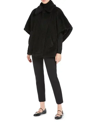 Max Mara Women's Cape in Alpaca and Wool Teddy Fabric - Black | Thumbnail 5 Max Mara Women's Cape in Alpaca and Wool Teddy Fabric - Black | Thumbnail 5