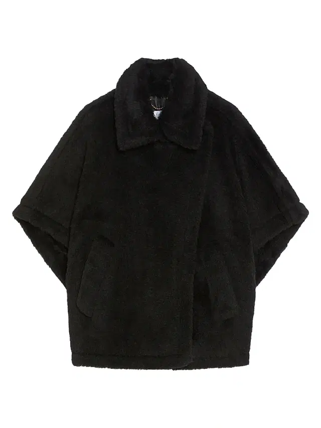 Women's Cape in Alpaca and Wool Teddy Fabric - Black