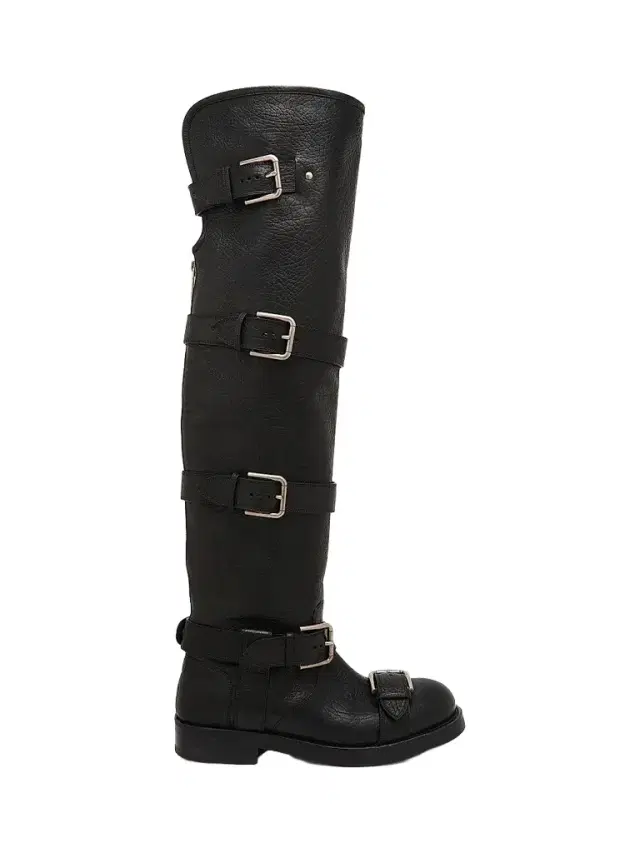 Women's Buckle-Detail Leather Over-The-Knee Moto Boots - Nero - Size 7