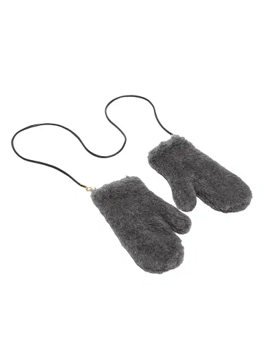 Max Mara Women's Mittens in Wool and Alpaca Teddy Fabric - Medium Grey - Size Medium | Thumbnail 2