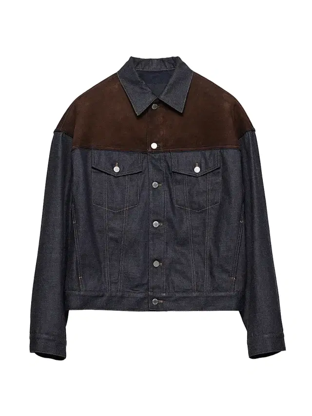 Men's Denim and Suede Blouson Jacket - Blue
