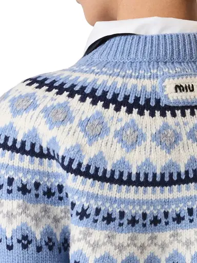 Miu Miu Women's Wool Crew-Neck Sweater - Blue - Size 8 | Thumbnail 4