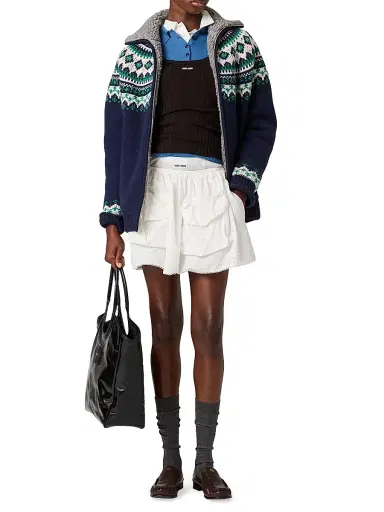 Miu Miu Women's Wool and Fleece Cardigan with Zipper - Blue - Size 8 | Thumbnail 5 Miu Miu Women's Wool and Fleece Cardigan with Zipper - Blue - Size 8 | Thumbnail 5