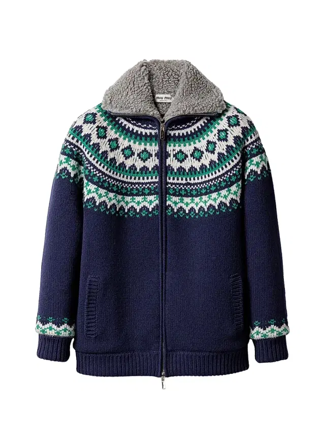 Women's Wool and Fleece Cardigan with Zipper - Blue