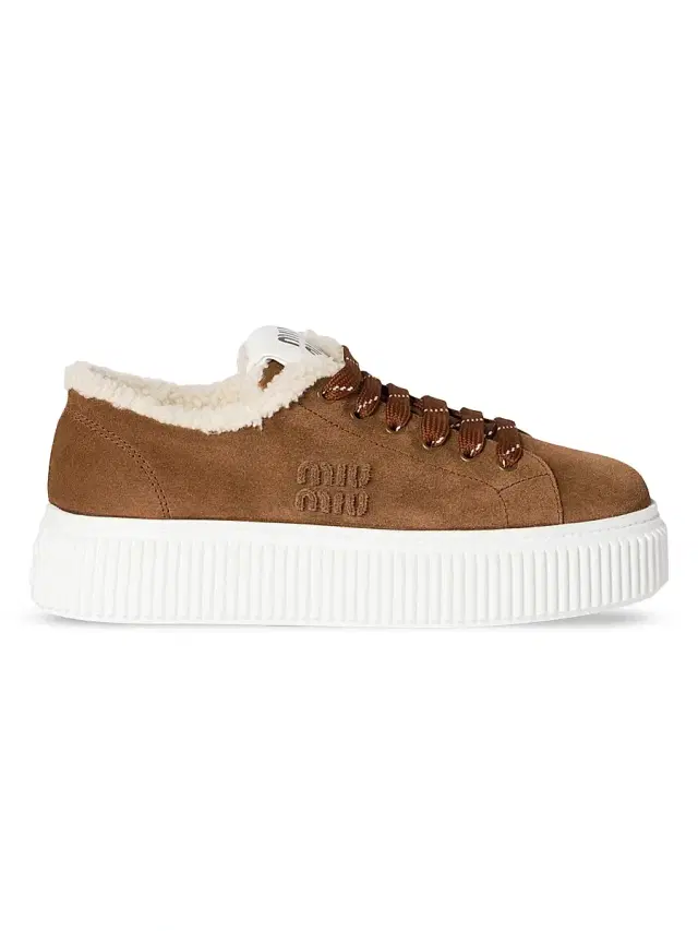 Miu Miu Women's Suede and Shearling Sneakers - Brown