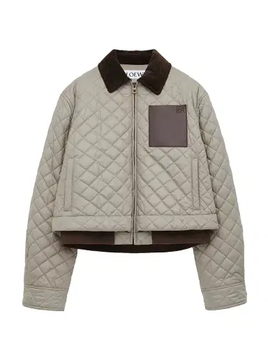 Loewe Women's Corduroy-Collar Quilted Jacket - Medium Grey - Size 12 | Thumbnail 1