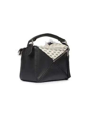 LOEWE Women's Puzzle Fringes Handbag - Black White | Thumbnail 3