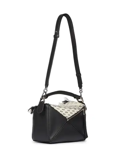 LOEWE Women's Puzzle Fringes Handbag - Black White | Thumbnail 4