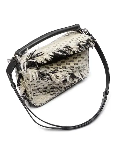 LOEWE Women's Puzzle Fringes Handbag - Black White | Thumbnail 5