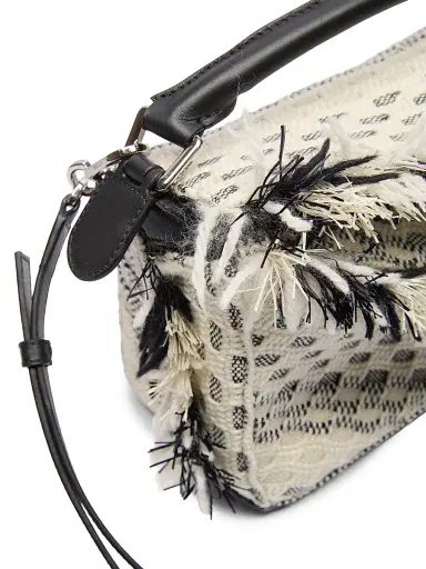 LOEWE Women's Puzzle Fringes Handbag - Black White | Thumbnail 7