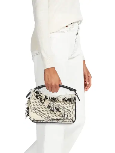 LOEWE Women's Puzzle Fringes Handbag - Black White | Thumbnail 8