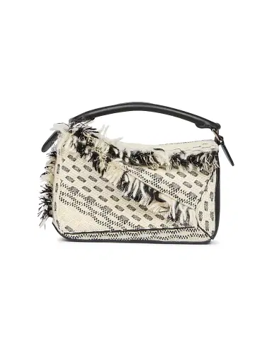 LOEWE Women's Puzzle Fringes Handbag - Black White | Thumbnail 1