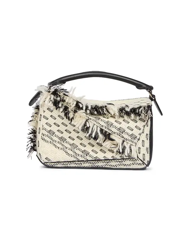 Women's Puzzle Fringes Handbag - Black White