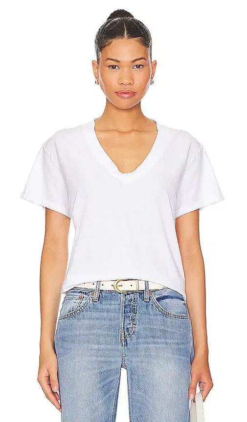 Cotton Boxy V Neck Tee