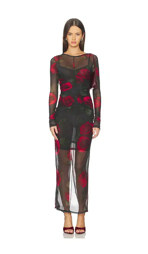 Good American Mesh Ruched Maxi Dress