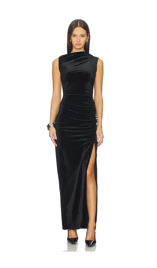 Good American Velvet High Neck Maxi Dress