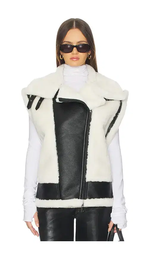 jocelyn Faux Shearling & Leather Moto Vest