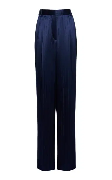 Tom Ford Tailored High-Rise Silk-Blend Straight-Leg Pants - Navy | Thumbnail 1