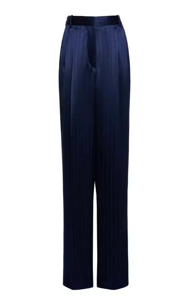 Tailored High-Rise Silk-Blend Straight-Leg Pants - Navy