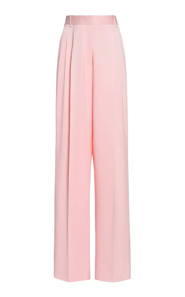 Tailored High-Rise Silk Satin Straight-Leg Pants - Pink