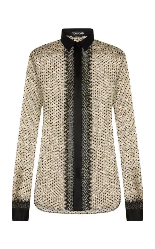Tom Ford Flocked Polka-Dot Lace Shirt