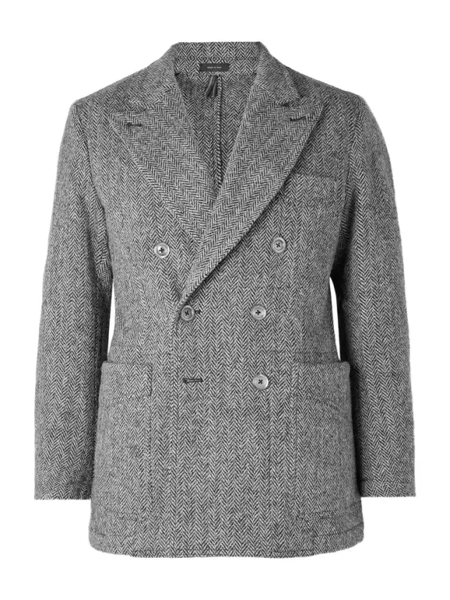 HIM Games Double-Breasted Herringbone Wool-Tweed Blazer - Men