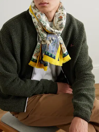 Drake's HIM Fringed Printed Wool and Silk-Blend Scarf - Men | Thumbnail 2 Drake's HIM Fringed Printed Wool and Silk-Blend Scarf - Men | Thumbnail 2